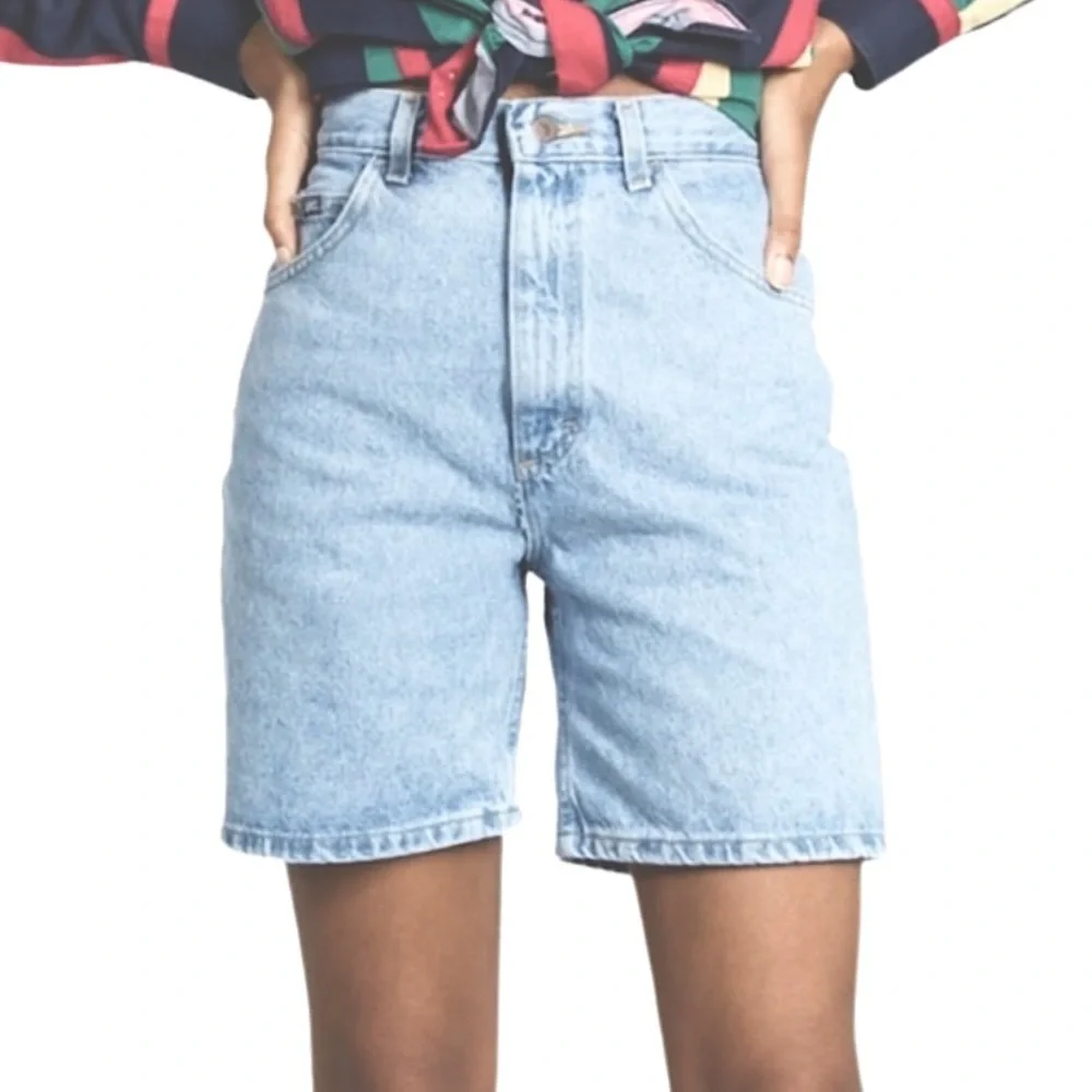 Vintage 90s Lee High Rise Loose Fit Bermuda Mom Shorts Light Wash Faded Denim XL